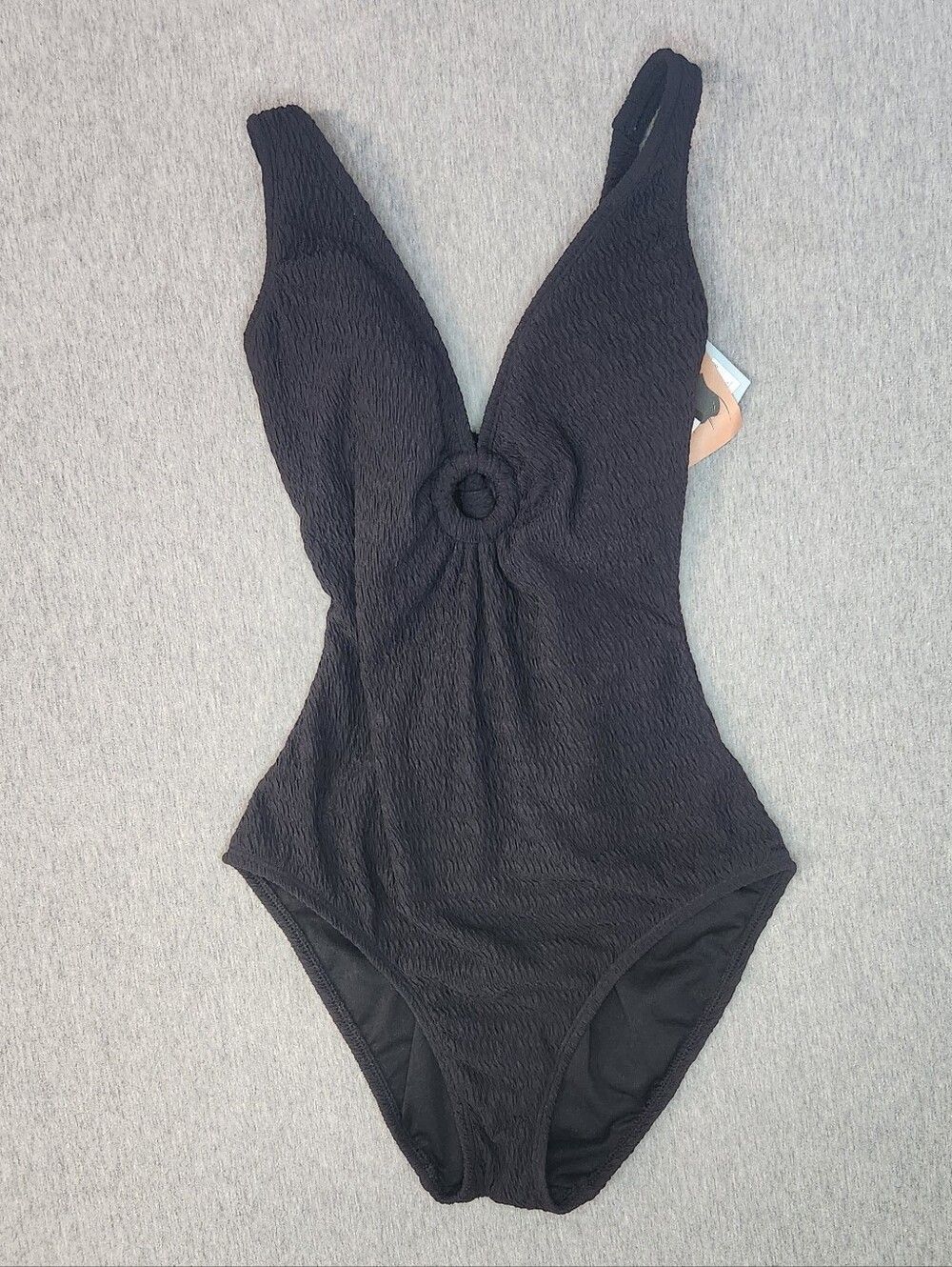 Shade & Shore Crinkle Plunge Full‑Coverage One‑Piece Swimsuit Black M